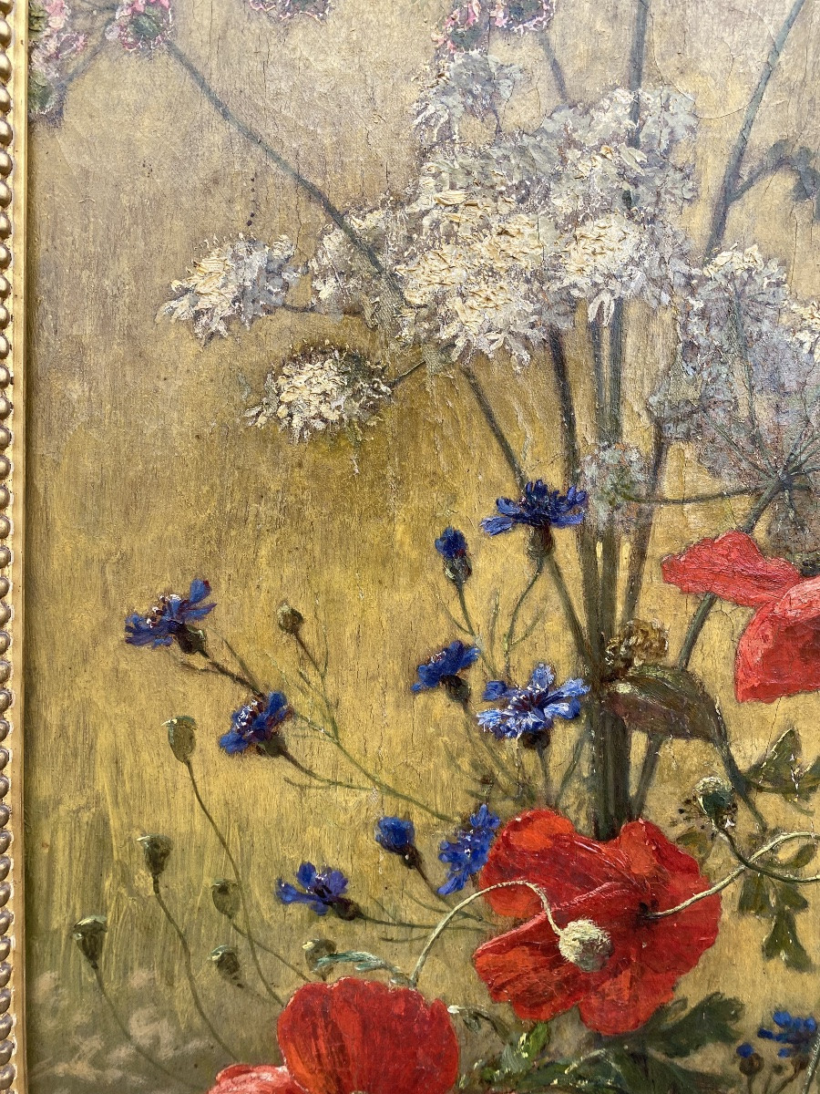 Alexis Kreyder tableau nature fleurs feuillages papillons et scarabée 19eme siècle -photo-4