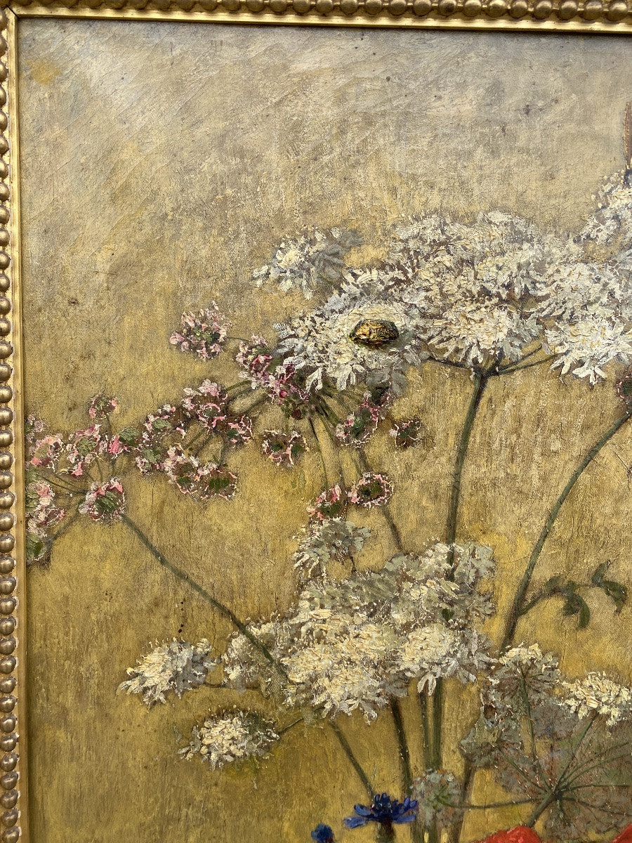 Alexis Kreyder tableau nature fleurs feuillages papillons et scarabée 19eme siècle -photo-5