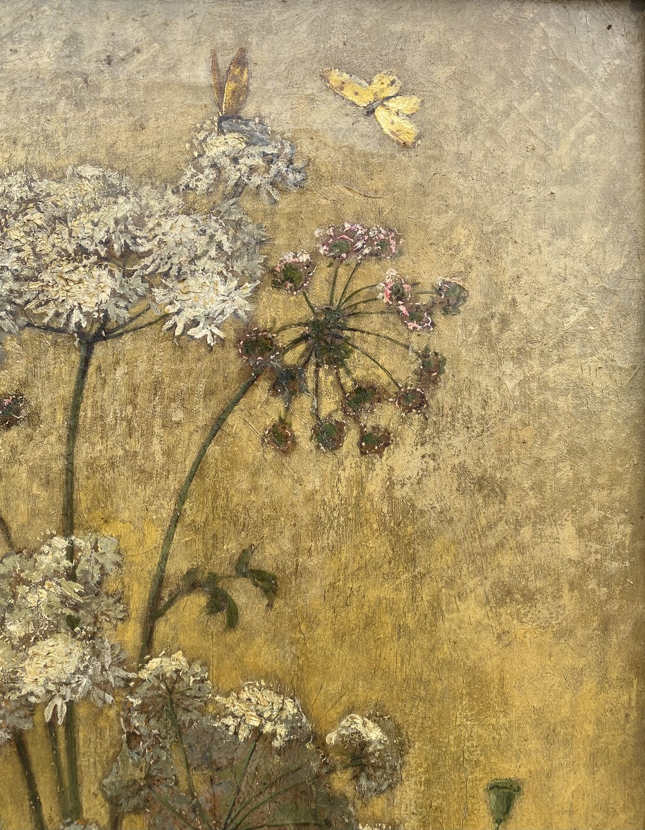 Alexis Kreyder tableau nature fleurs feuillages papillons et scarabée 19eme siècle -photo-6