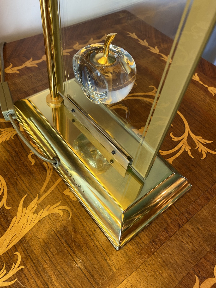 Paire de lampes en verre et laiton Le Dauphin design années 1970 -photo-2