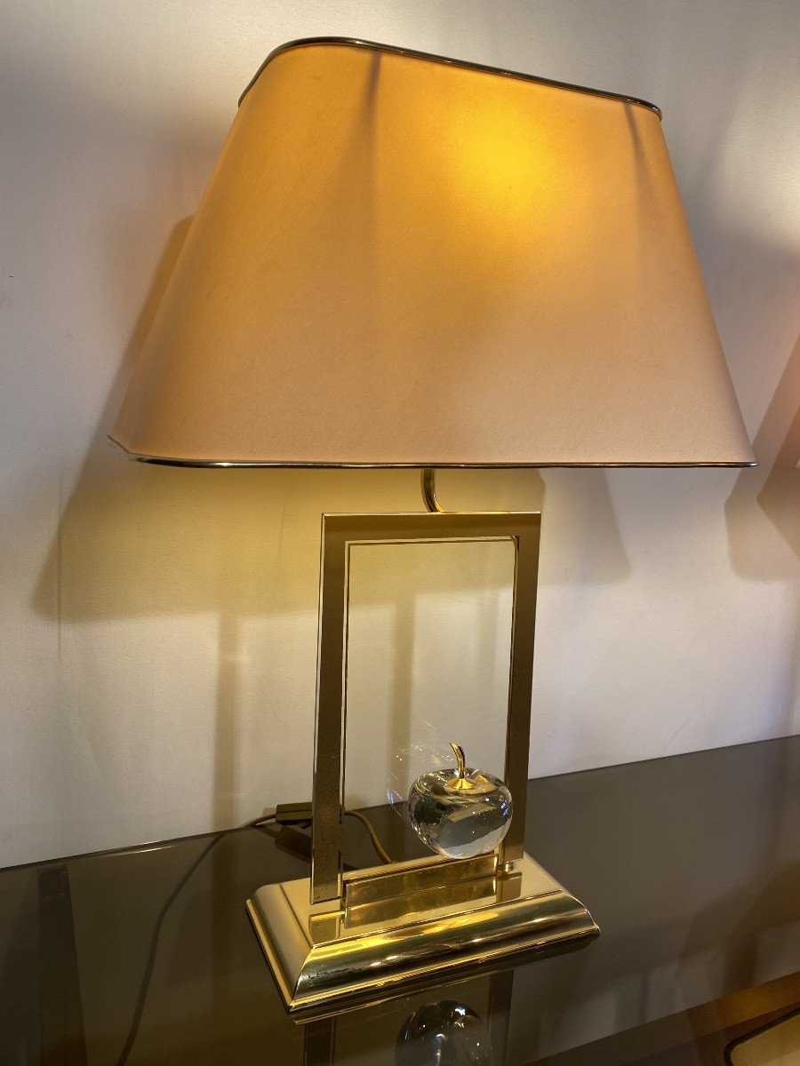 Paire de lampes en verre et laiton Le Dauphin design années 1970 -photo-6