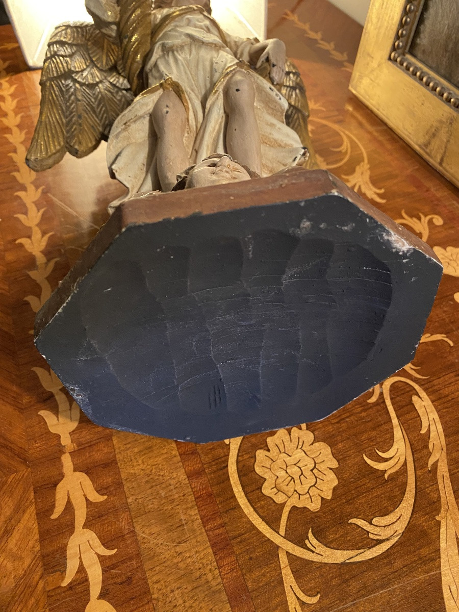 Paire de lampes italiennes anges polychromes milieu XXeme de style 17eme-photo-3