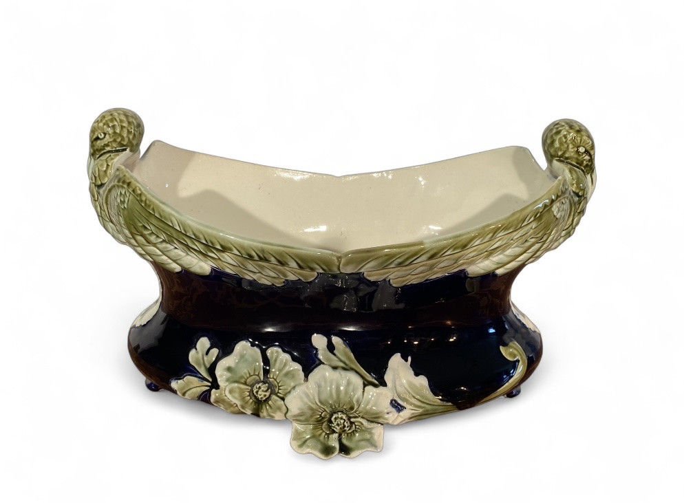 De Bruyn Jardinière cache pot fleurs d’aubépines bleu nuit de style Art Nouveau Jungenstil 1880-photo-2
