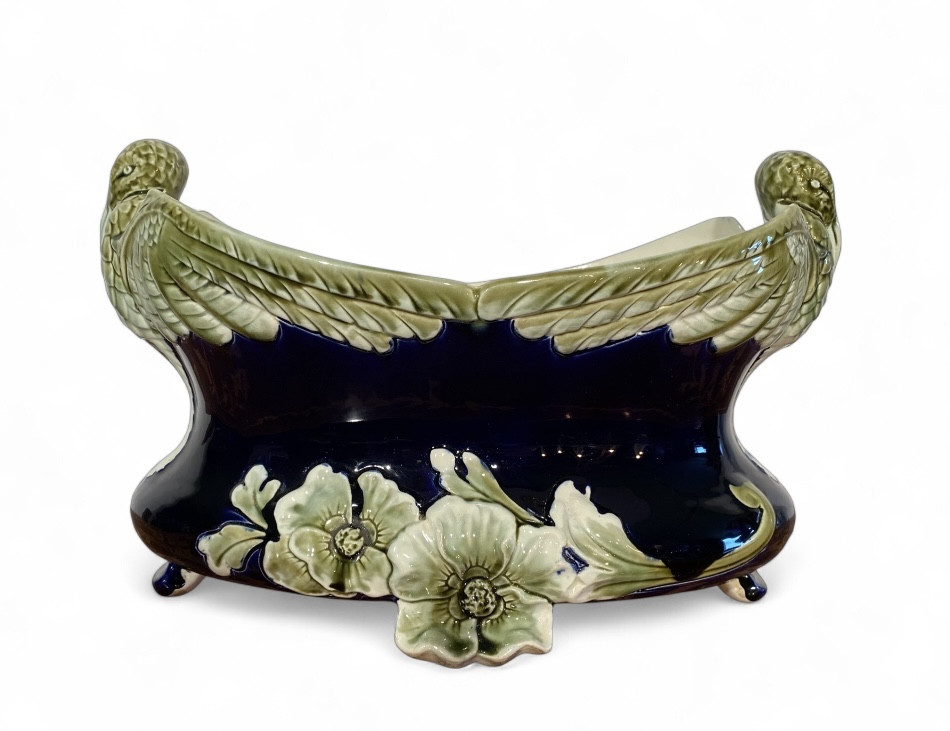 De Bruyn Jardinière cache pot fleurs d’aubépines bleu nuit de style Art Nouveau Jungenstil 1880
