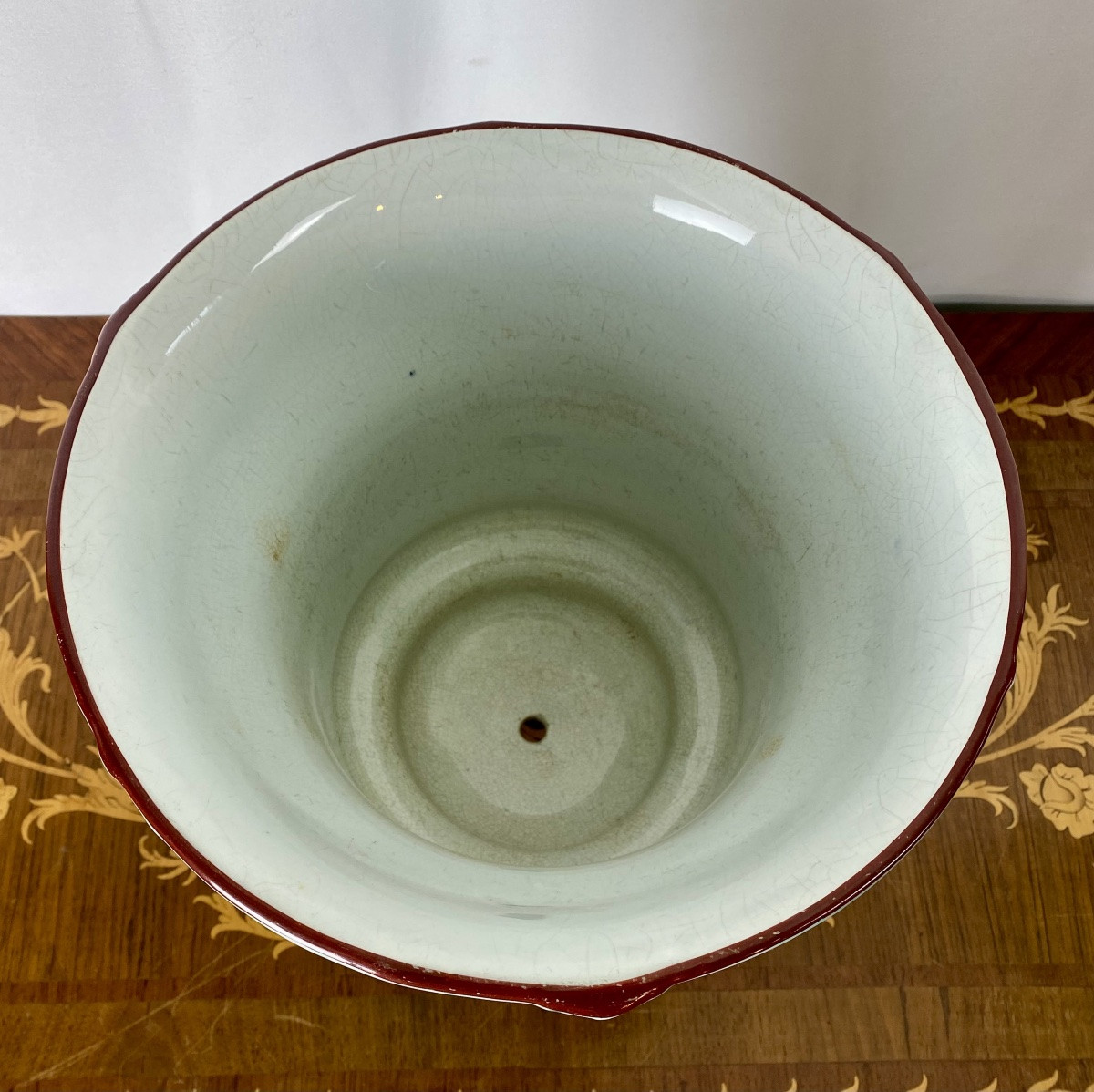 19th Century Polychrome Planter U&c Sarreguemines Model Nénuphar -photo-1