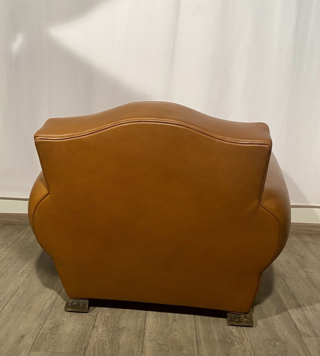 Fauteuil club 1930 1940 Art Déco en cuir couleur camel -photo-3