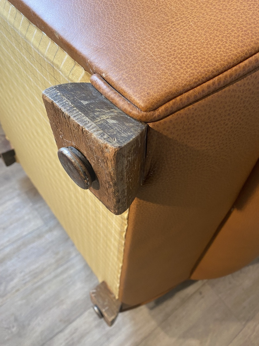 Fauteuil club 1930 1940 Art Déco en cuir couleur camel -photo-8