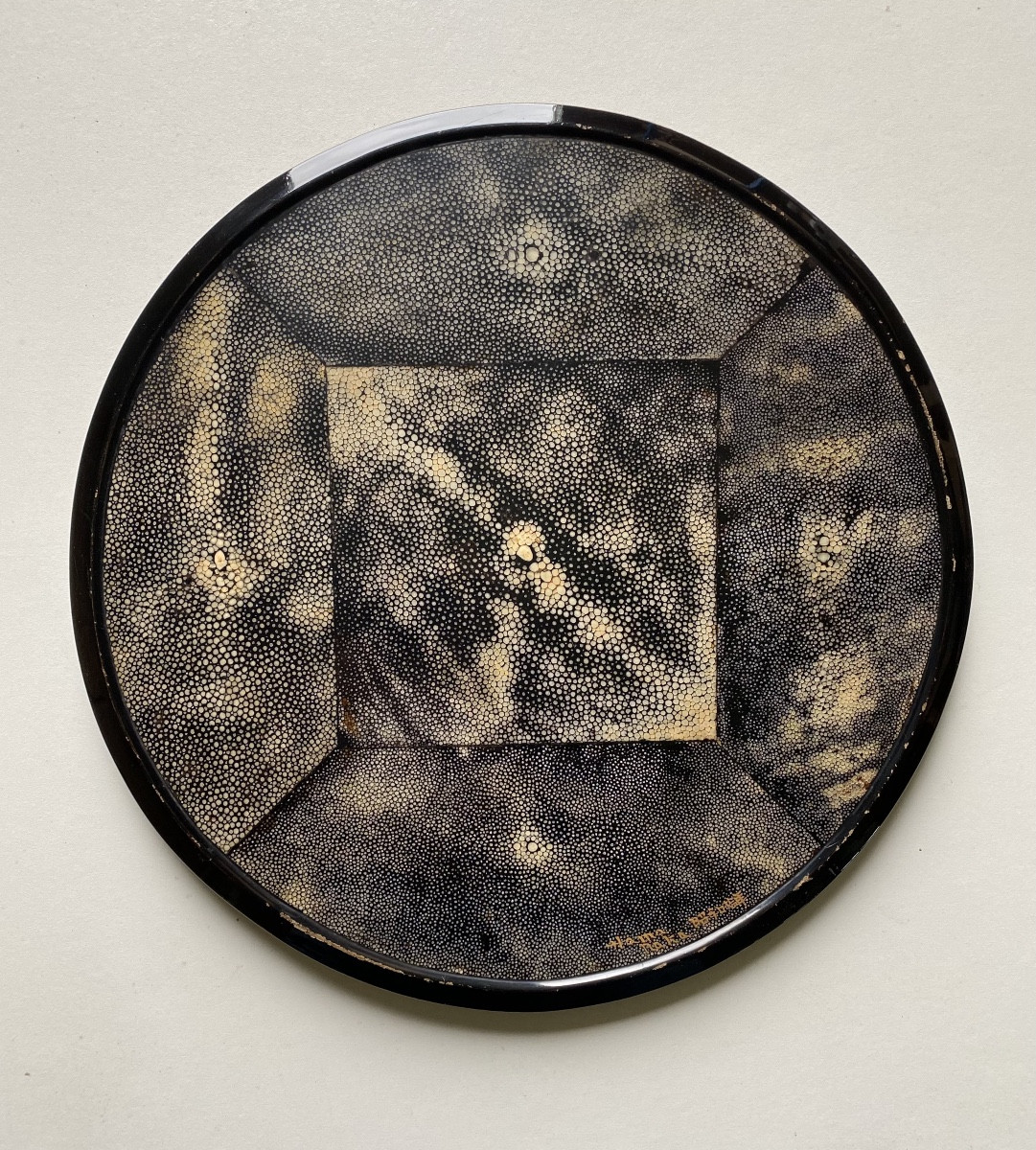 Katsu Hamanaka Japanese Black 1930 Art Déco Lacquered Tray Covered In Shagreen Signed 