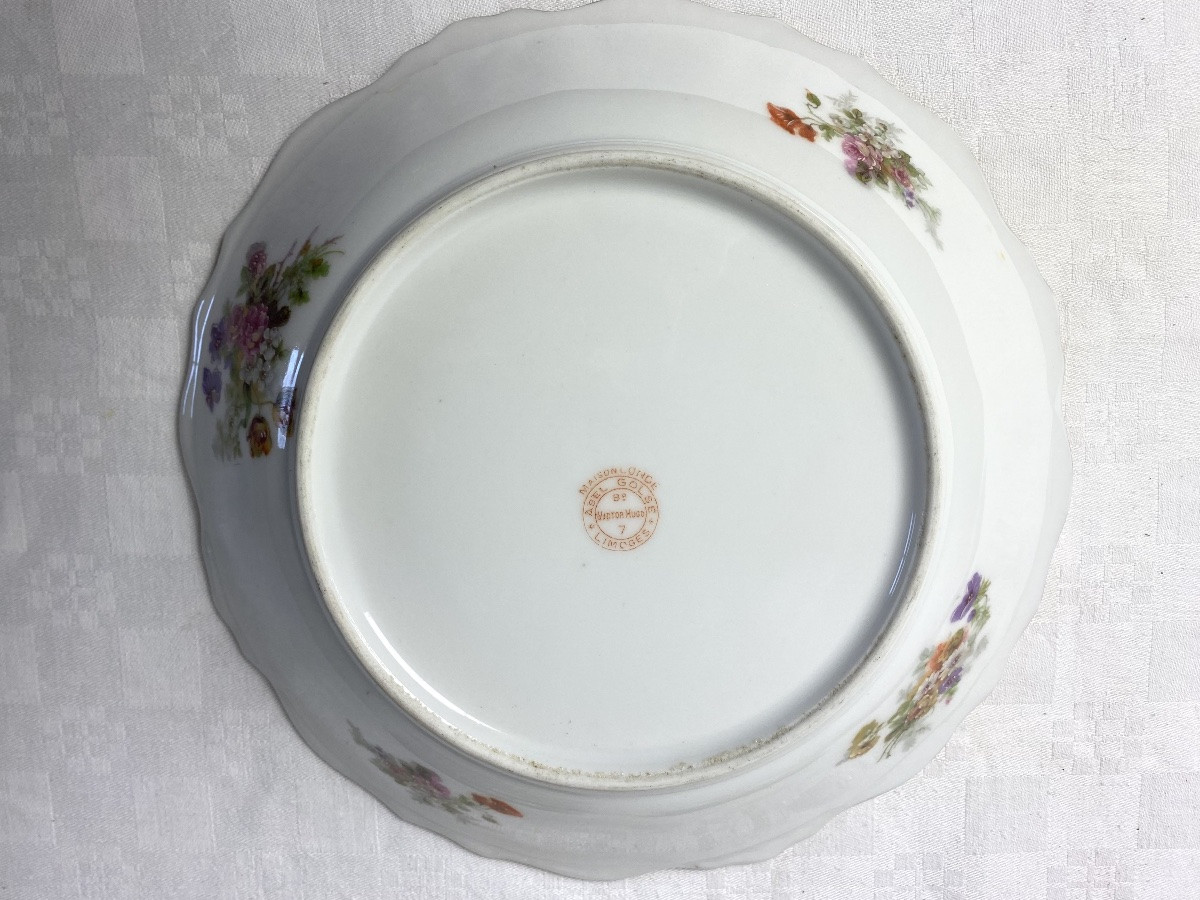 Golse Limoges Service à dessert à décor floral plat et 8 assiettes -photo-1