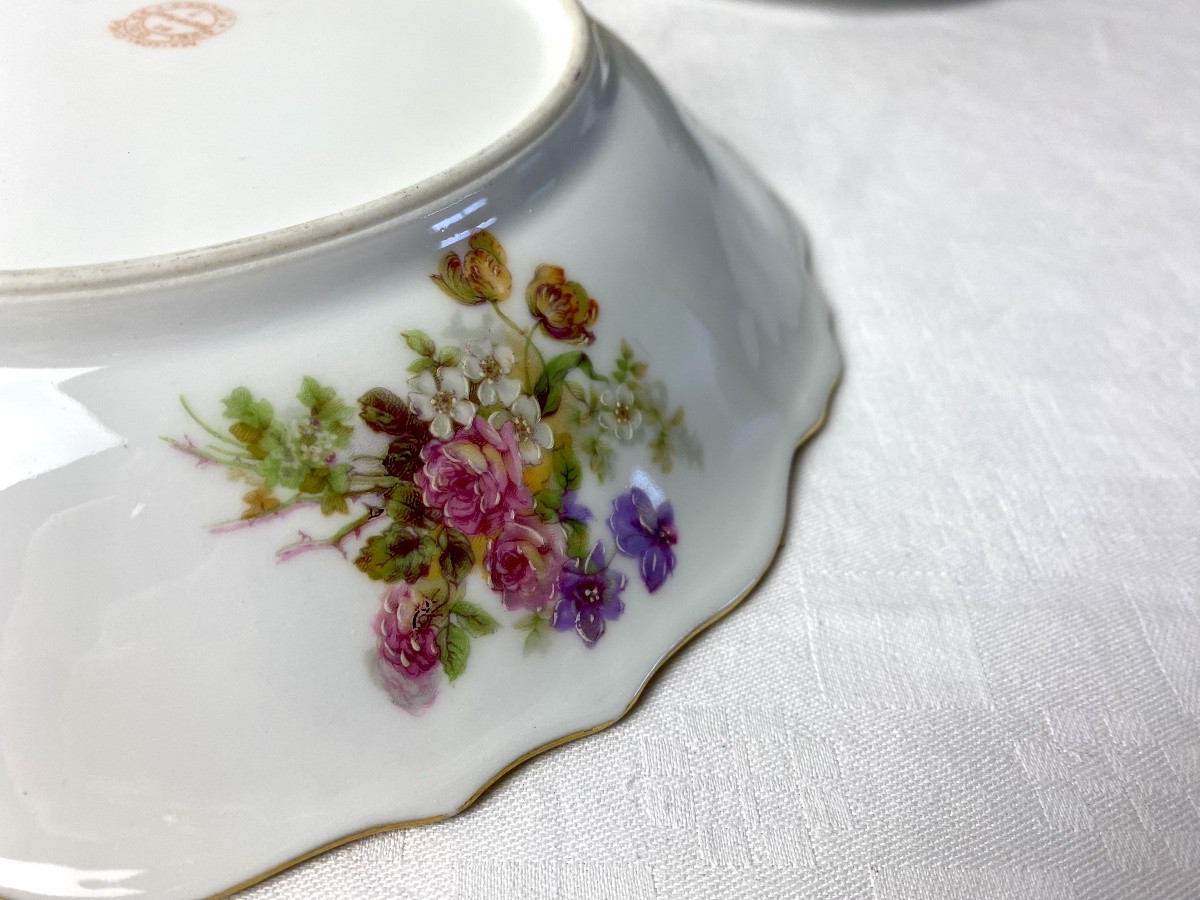 Golse Limoges Service à dessert à décor floral plat et 8 assiettes -photo-3