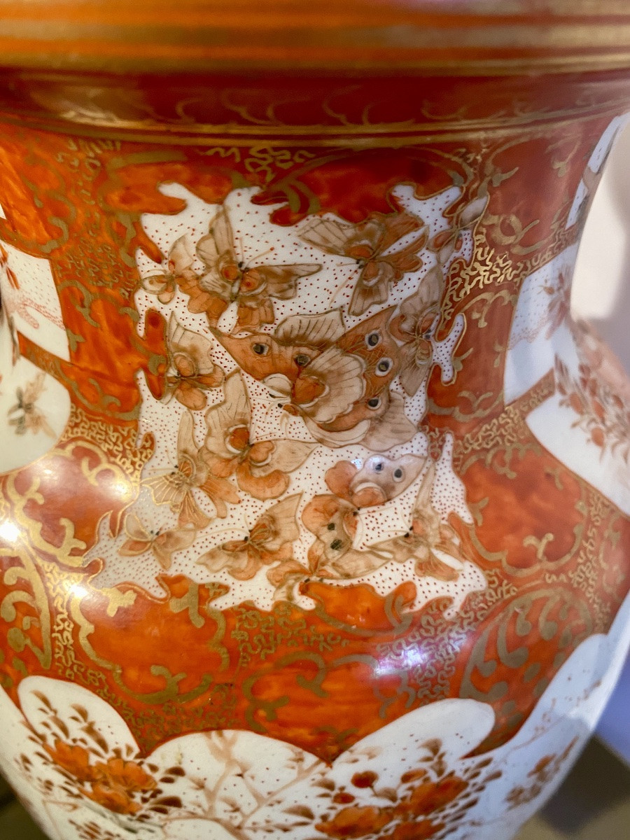 Japanese Kutani Porcelain Vase, Meiji Period, Iron Red And Gold -photo-3