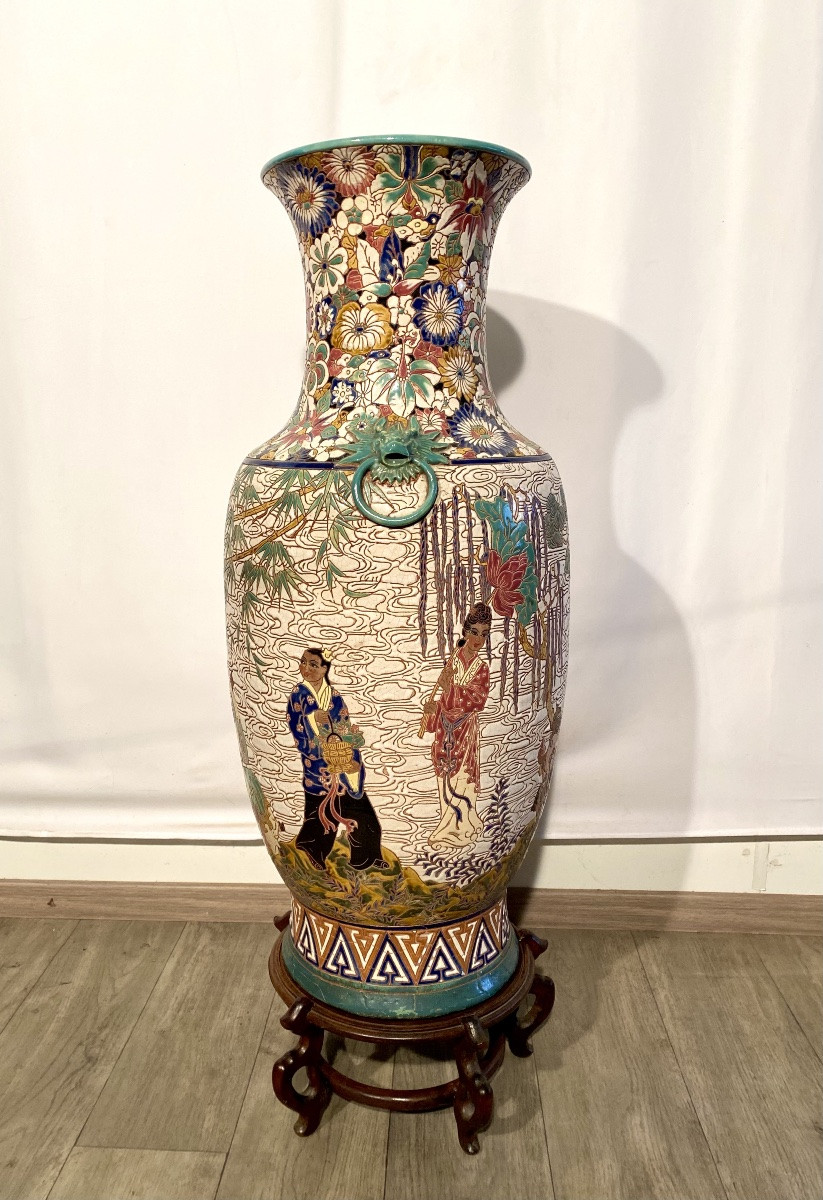 Large Signed Vietnamese Vase Bien Hoa On A Pedestal, Vietnam, Taoism -photo-2