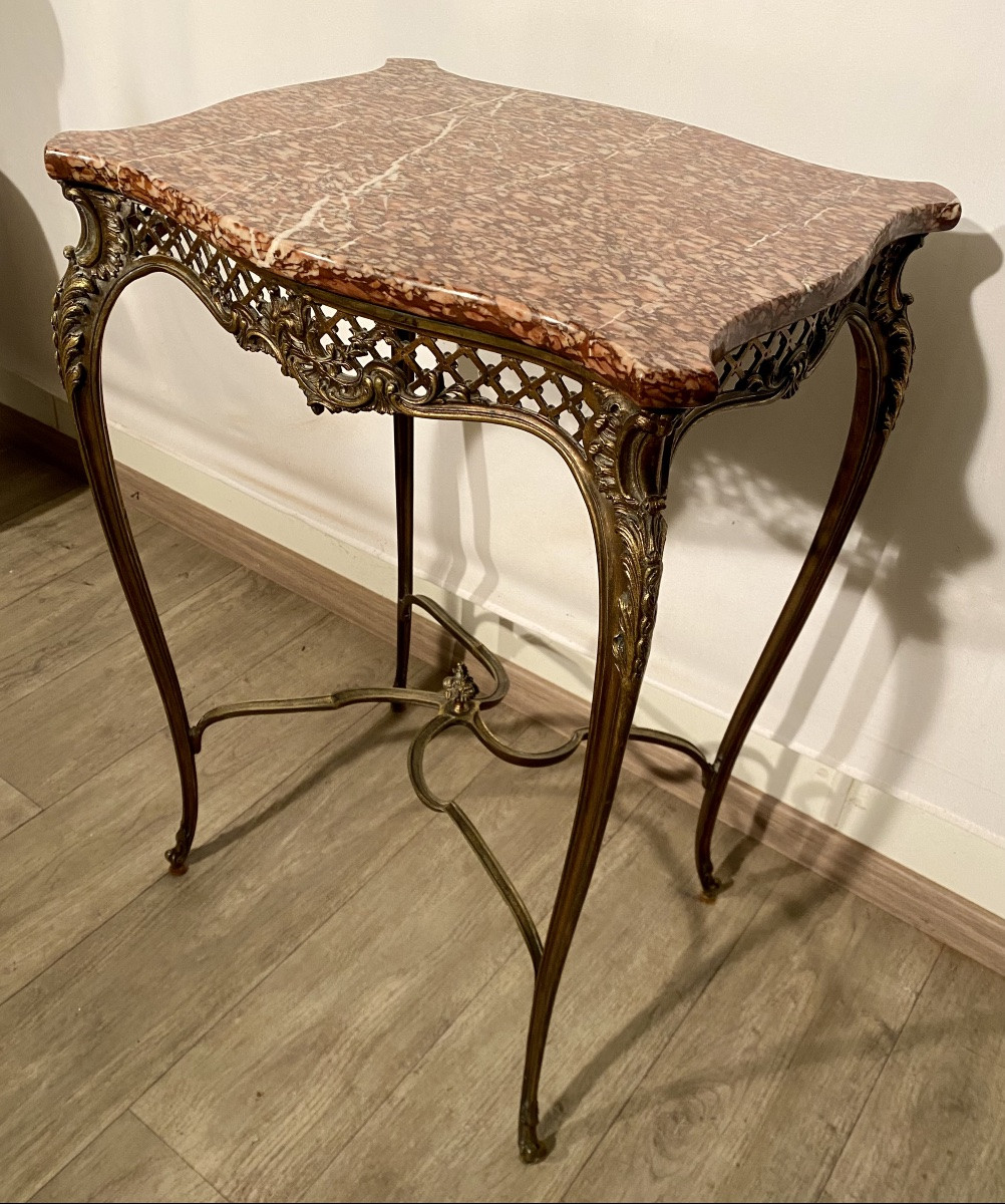 Louis XV Rocaille Bronze And Marble Side Table, 19th Century -photo-2