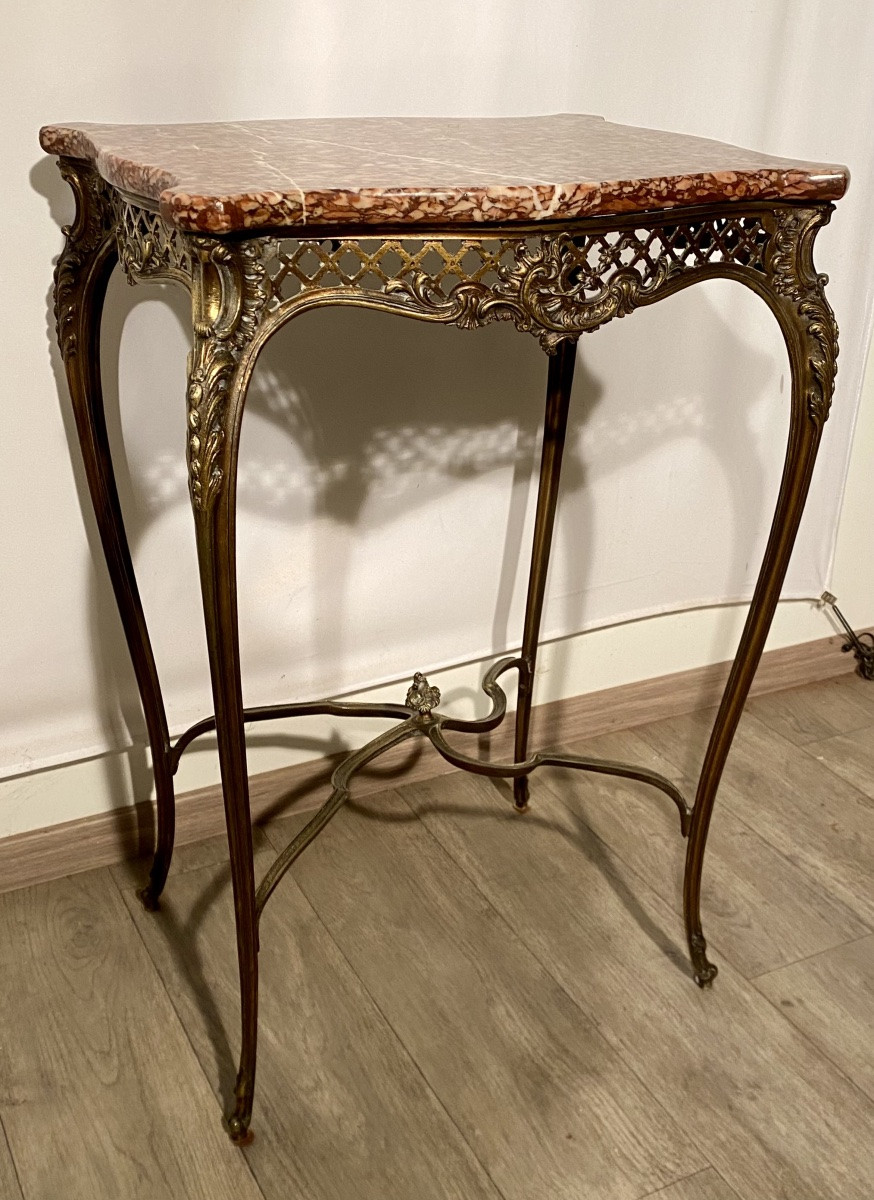 Louis XV Rocaille Bronze And Marble Side Table, 19th Century -photo-3
