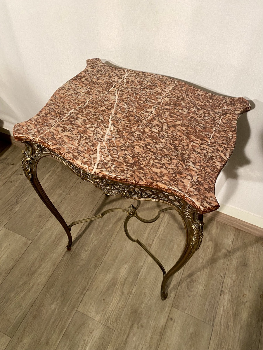 Louis XV Rocaille Bronze And Marble Side Table, 19th Century -photo-4
