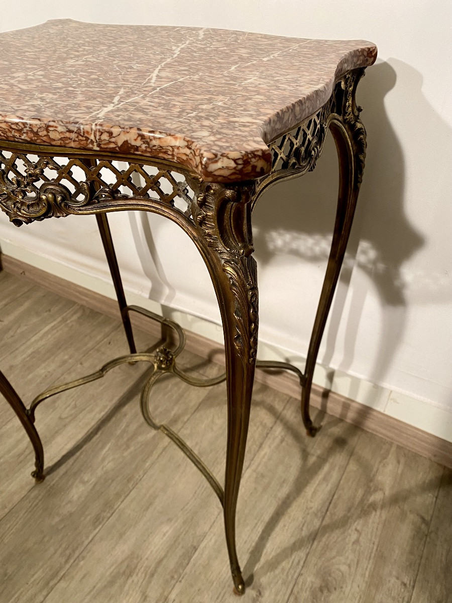 Louis XV Rocaille Bronze And Marble Side Table, 19th Century -photo-1