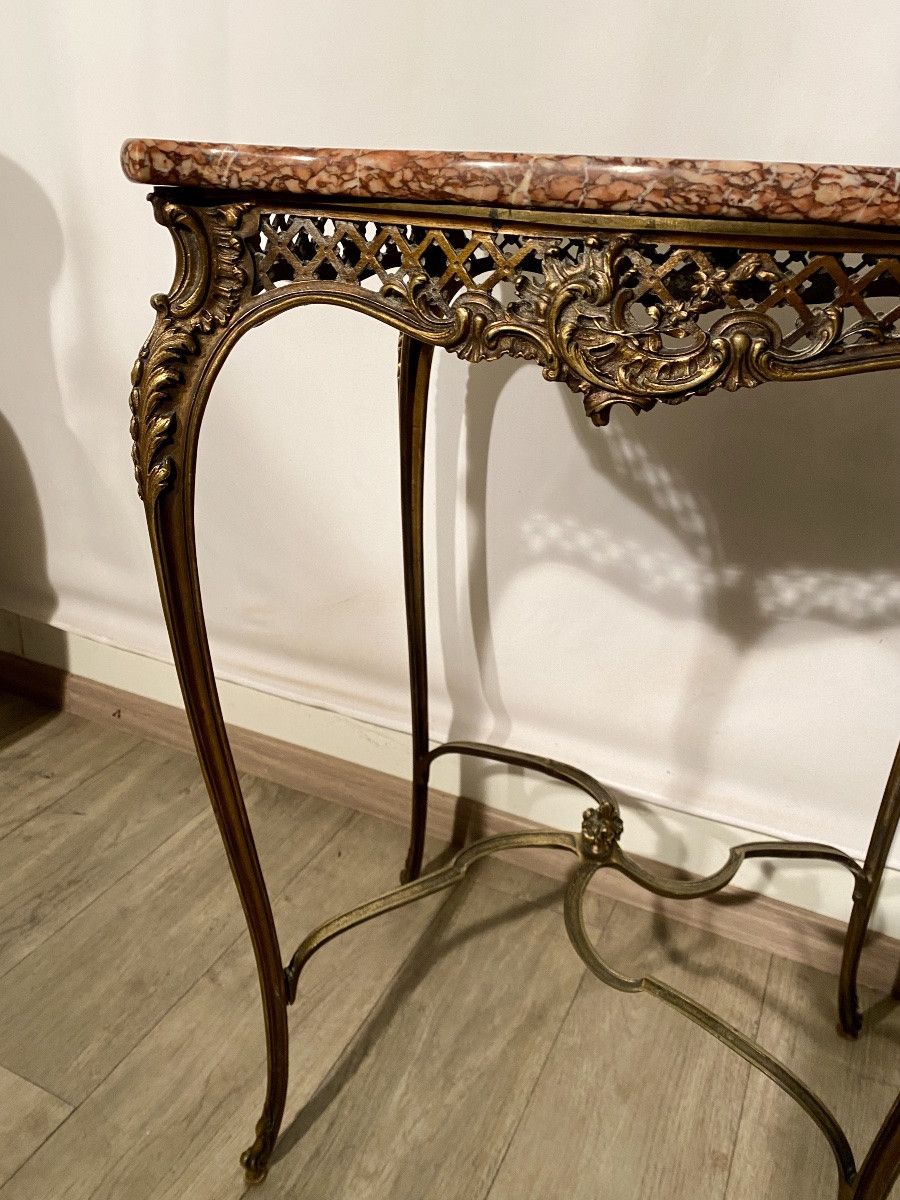 Louis XV Rocaille Bronze And Marble Side Table, 19th Century -photo-2