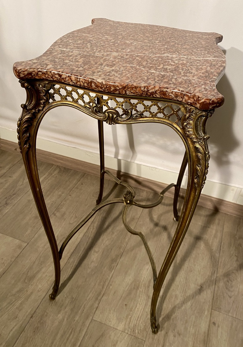 Louis XV Rocaille Bronze And Marble Side Table, 19th Century -photo-3