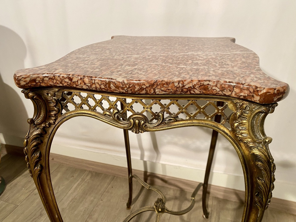 Louis XV Rocaille Bronze And Marble Side Table, 19th Century -photo-4