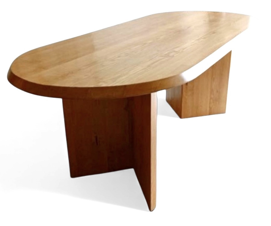 Table ovale en orme massif dlg Pierre Chapo 