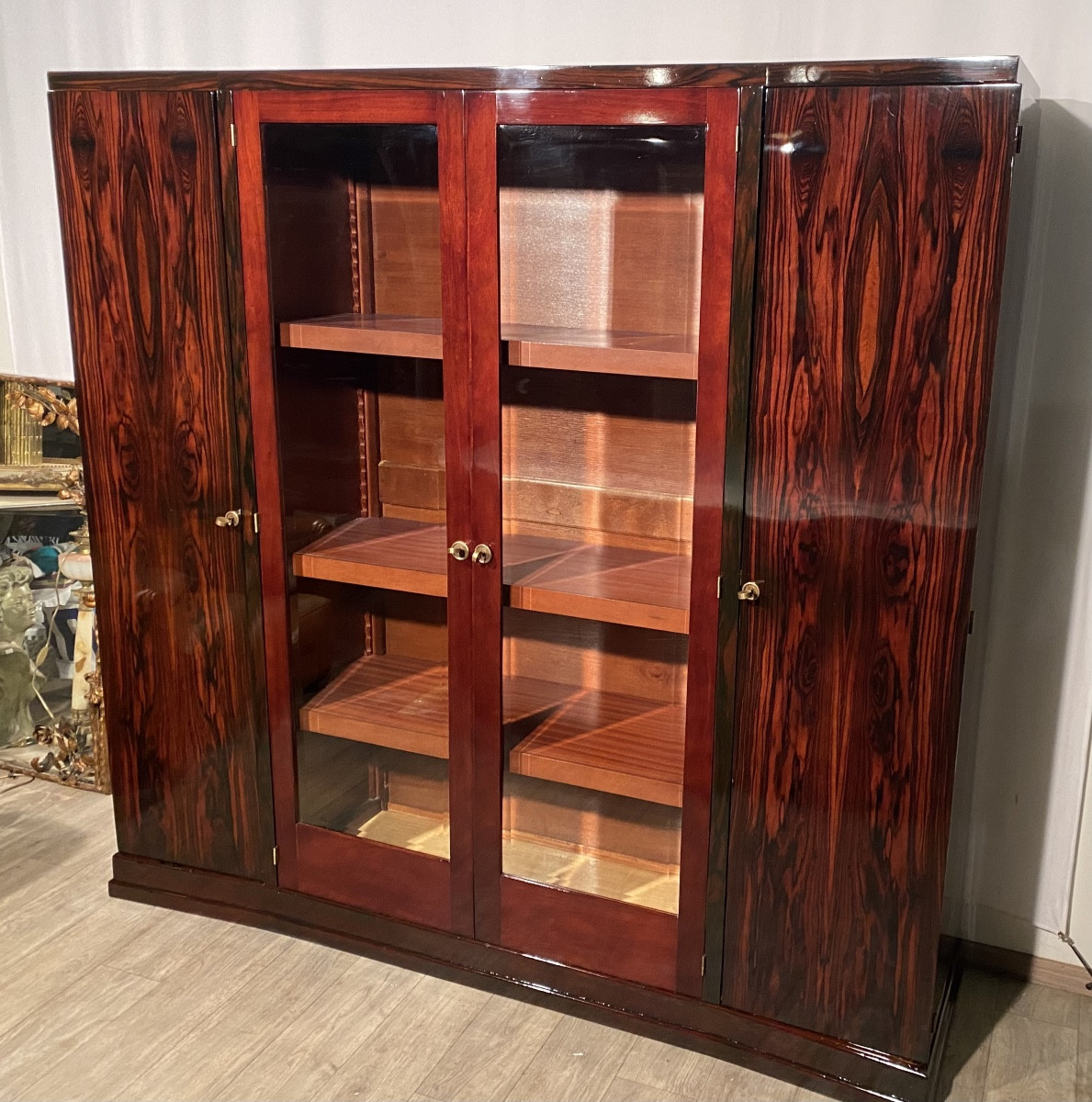 Art Deco Bookcase In Rosewood And Mahogany, Slightly Curved-photo-2