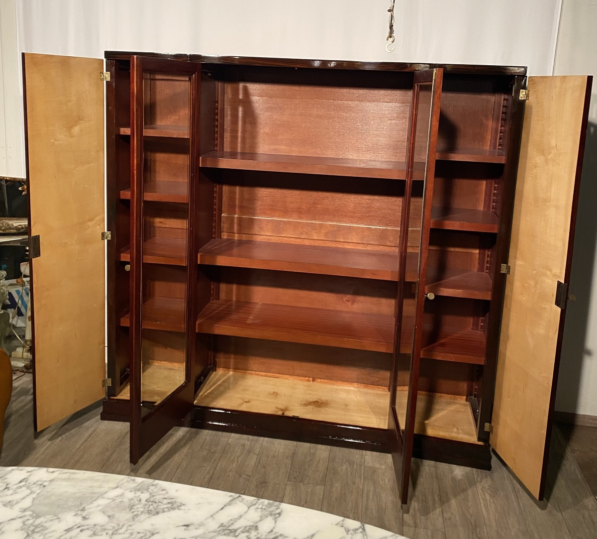 Art Deco Bookcase In Rosewood And Mahogany, Slightly Curved-photo-4