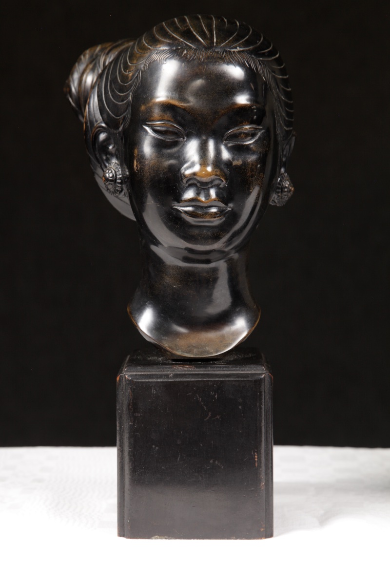 Paire de bronzes Saïgonaise et Laotienne cadeau protocolaire Indochine 1953 -photo-4