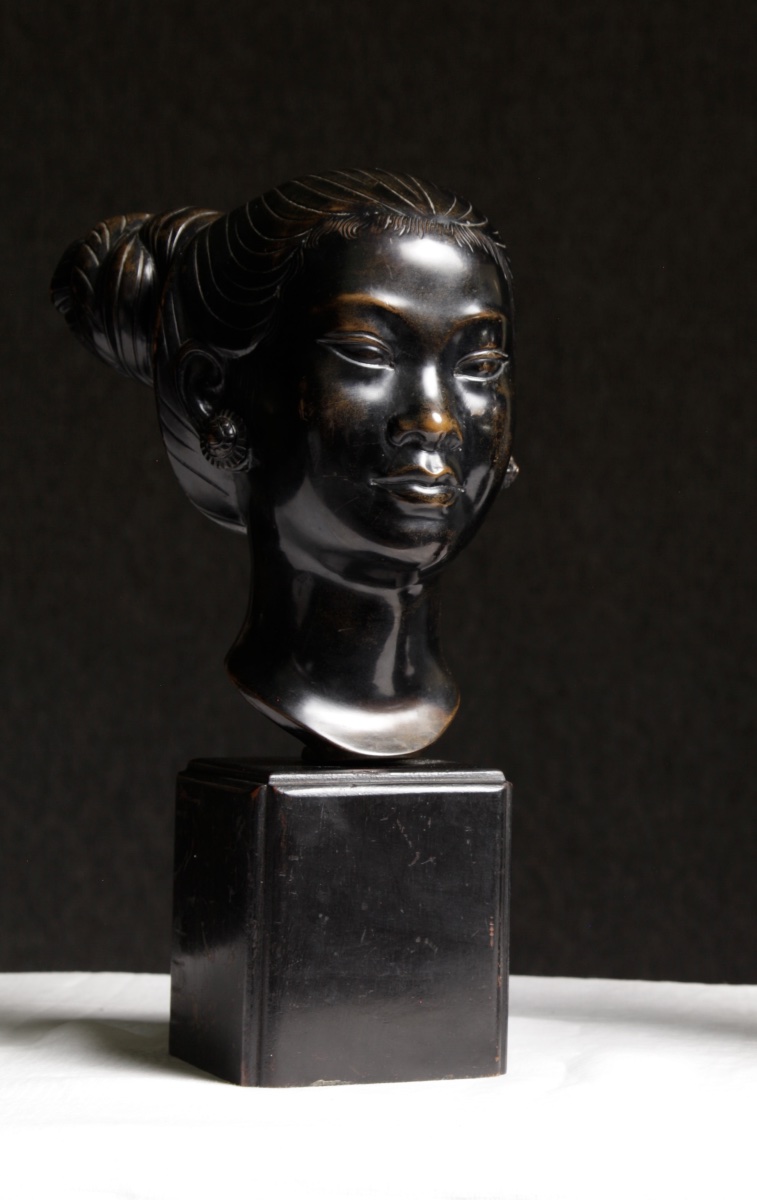 Paire de bronzes Saïgonaise et Laotienne cadeau protocolaire Indochine 1953 -photo-5