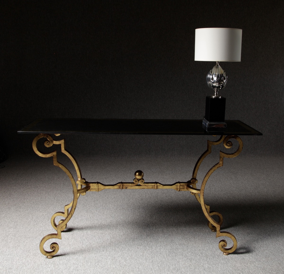 Lampe métal chromé et bois laqué noir années 1970 Jansen Le Dauphin Art Déco -photo-1