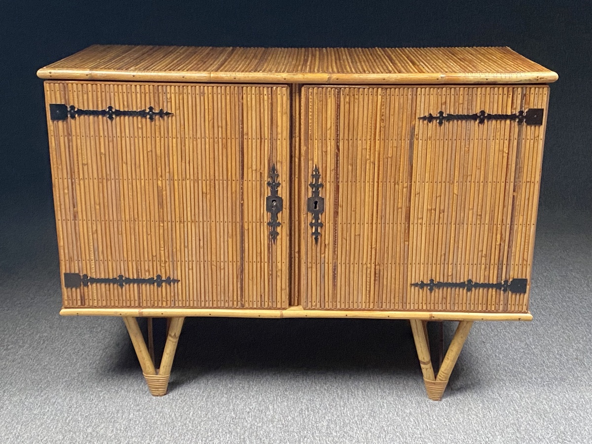 Buffet bas en bambou et fer forgé Attribué à Adrien Audoux & Frida Minet Circa 1950 