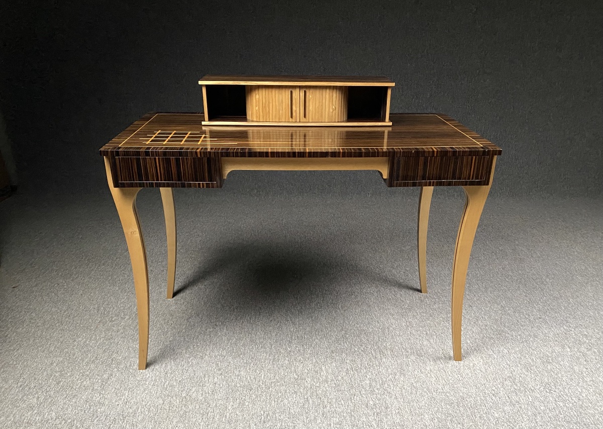 Bureau de milieu de style Néo-Art Déco en Ébène de Macassar et Sycomore XXe siècle-photo-2