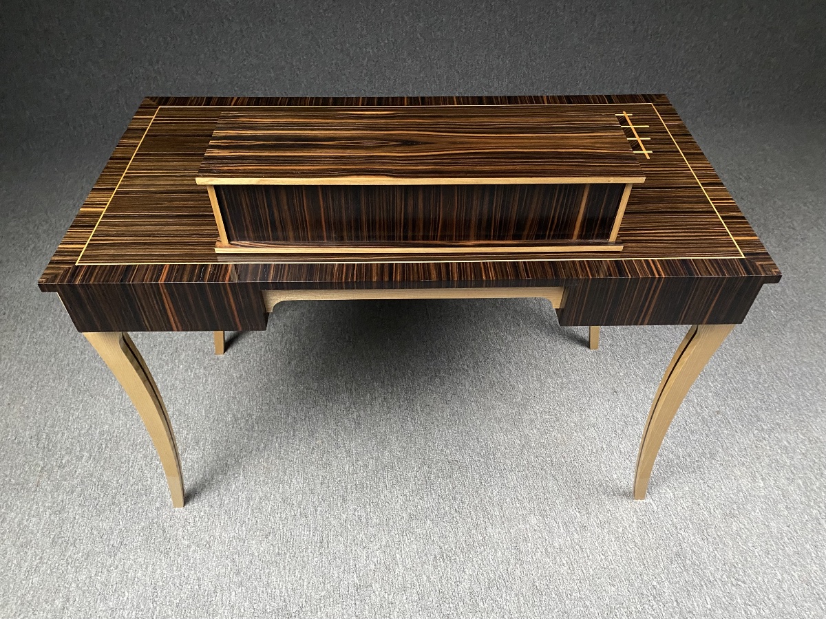 Bureau de milieu de style Néo-Art Déco en Ébène de Macassar et Sycomore XXe siècle-photo-1