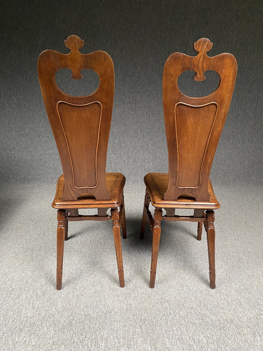 Pair Of Art Nouveau-era Side Chairs With Irises By émile Gallé, Circa 1885–1890 -photo-4