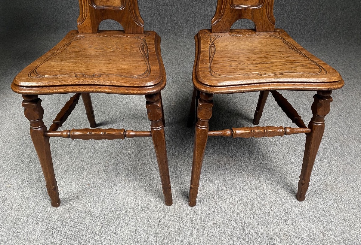 Pair Of Art Nouveau-era Side Chairs With Irises By émile Gallé, Circa 1885–1890 -photo-2