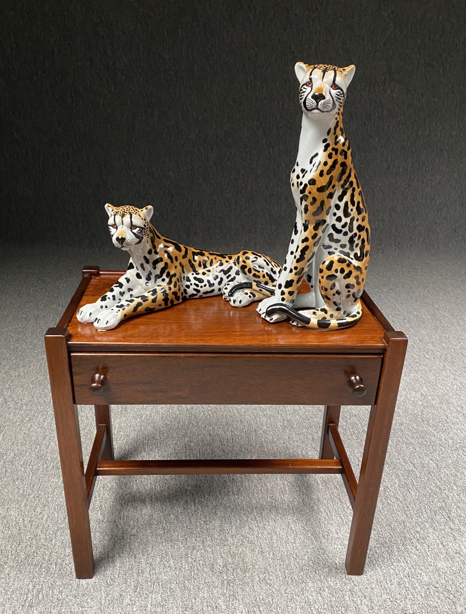 Paire de leopards en porcelaine XXeme peints &agrave; la main Style Hollywood Regency 