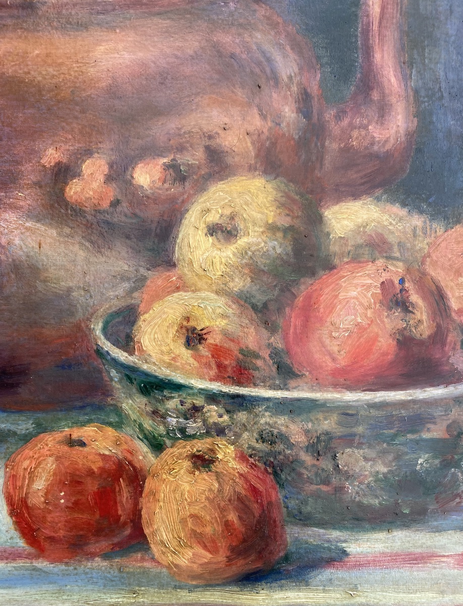 Marie-louise Daveau (20th Century) - Still Life With A Copper Kettle And Apples, Mid-20th Century-photo-4