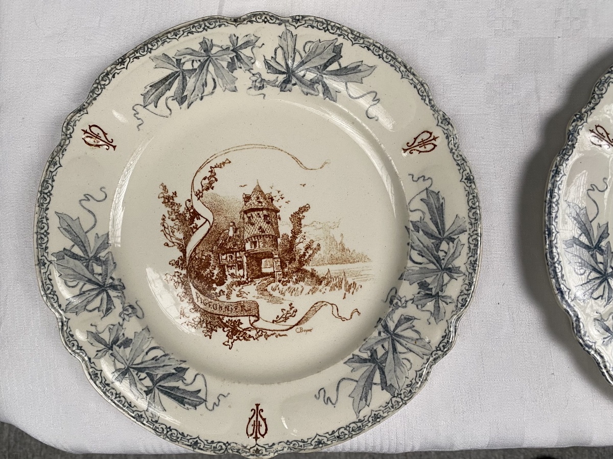 Partie de service de table en faïence Terre de Fer Louis XIII HB Choisy-le-Roi fin XIXe siècle -photo-4