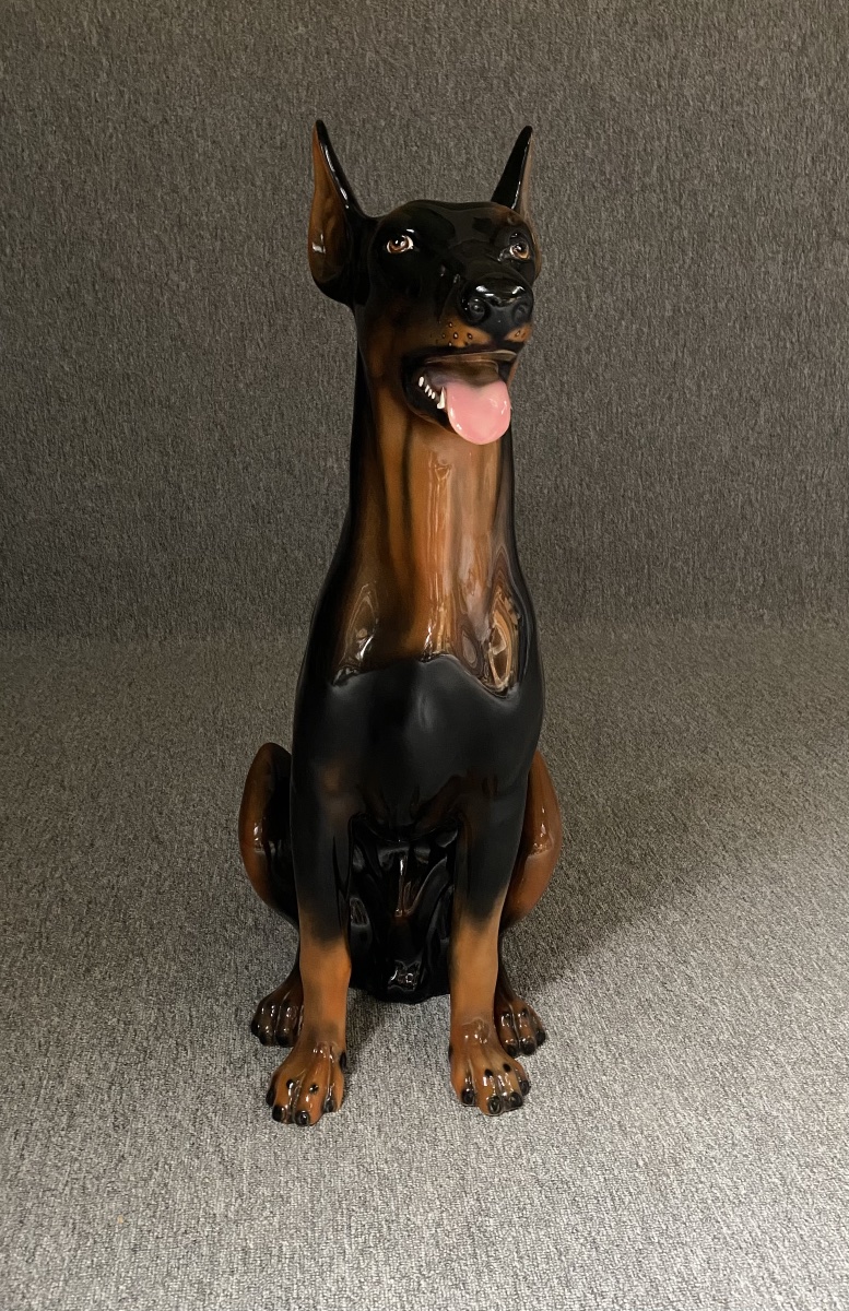 Large Art Deco Glazed Ceramic Doberman, Circa 1970 - 76 Cm-photo-2