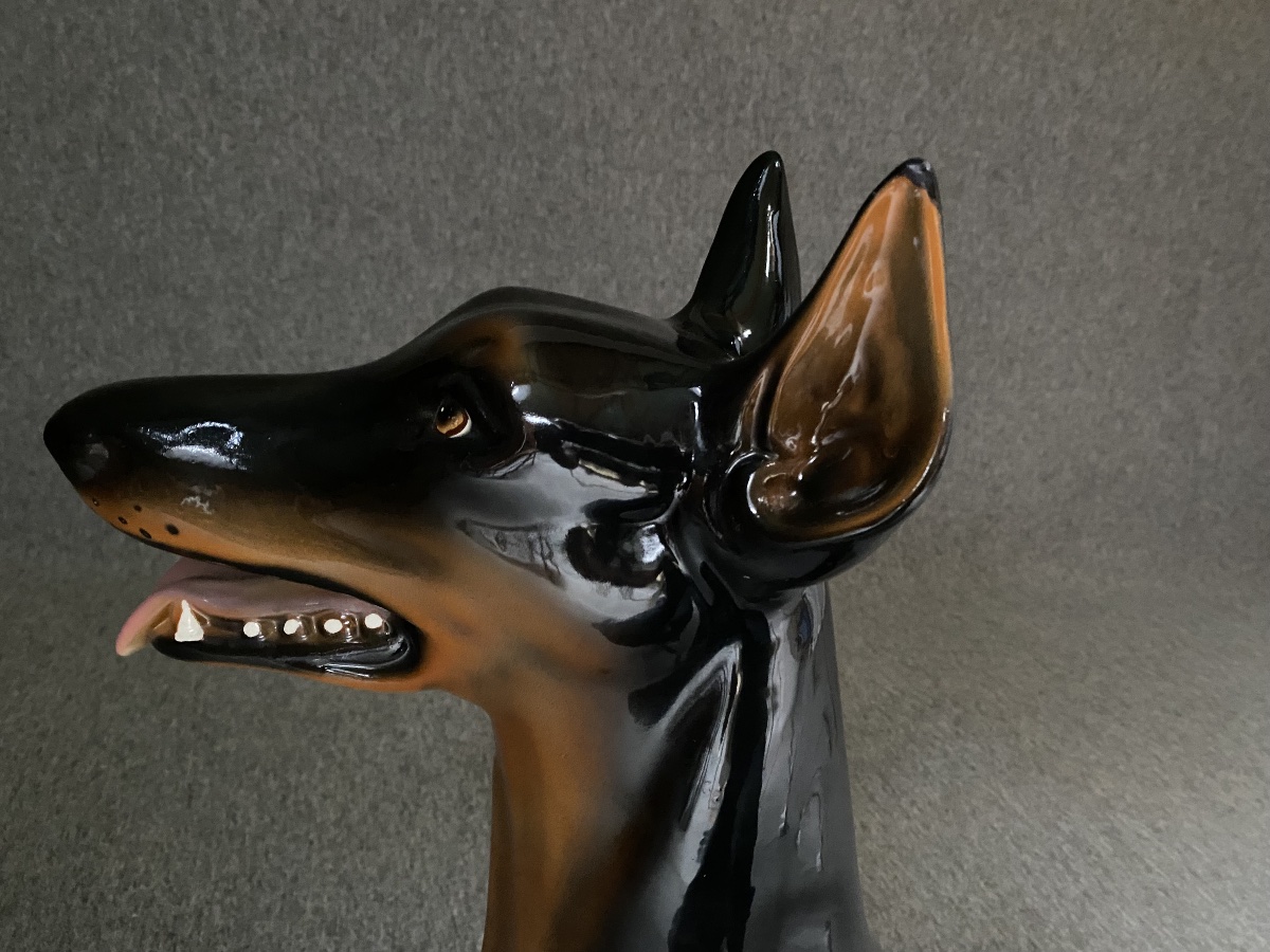 Large Art Deco Glazed Ceramic Doberman, Circa 1970 - 76 Cm-photo-4
