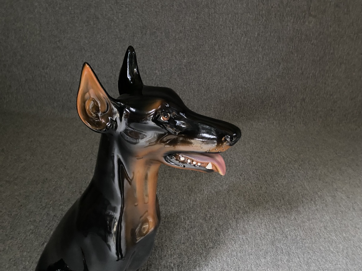 Large Art Deco Glazed Ceramic Doberman, Circa 1970 - 76 Cm-photo-1