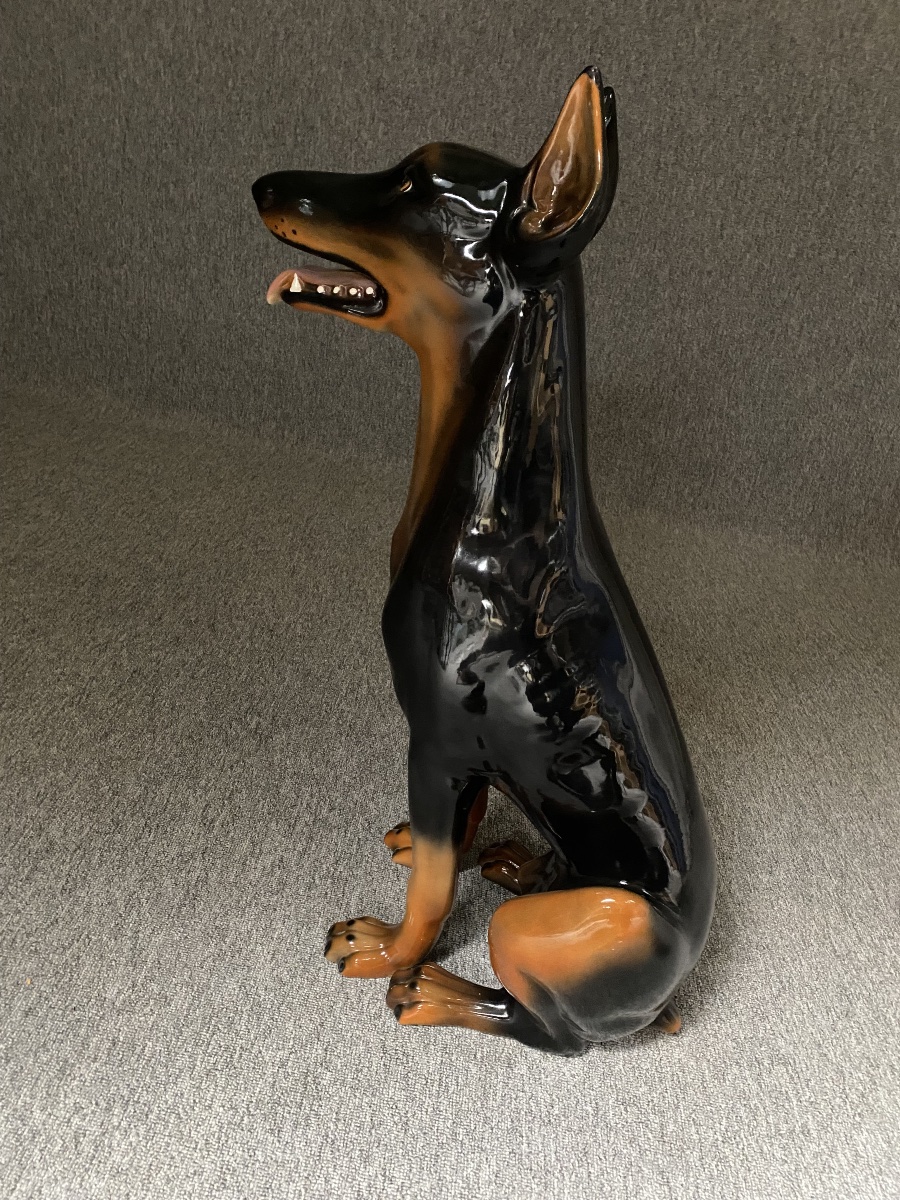 Large Art Deco Glazed Ceramic Doberman, Circa 1970 - 76 Cm-photo-2