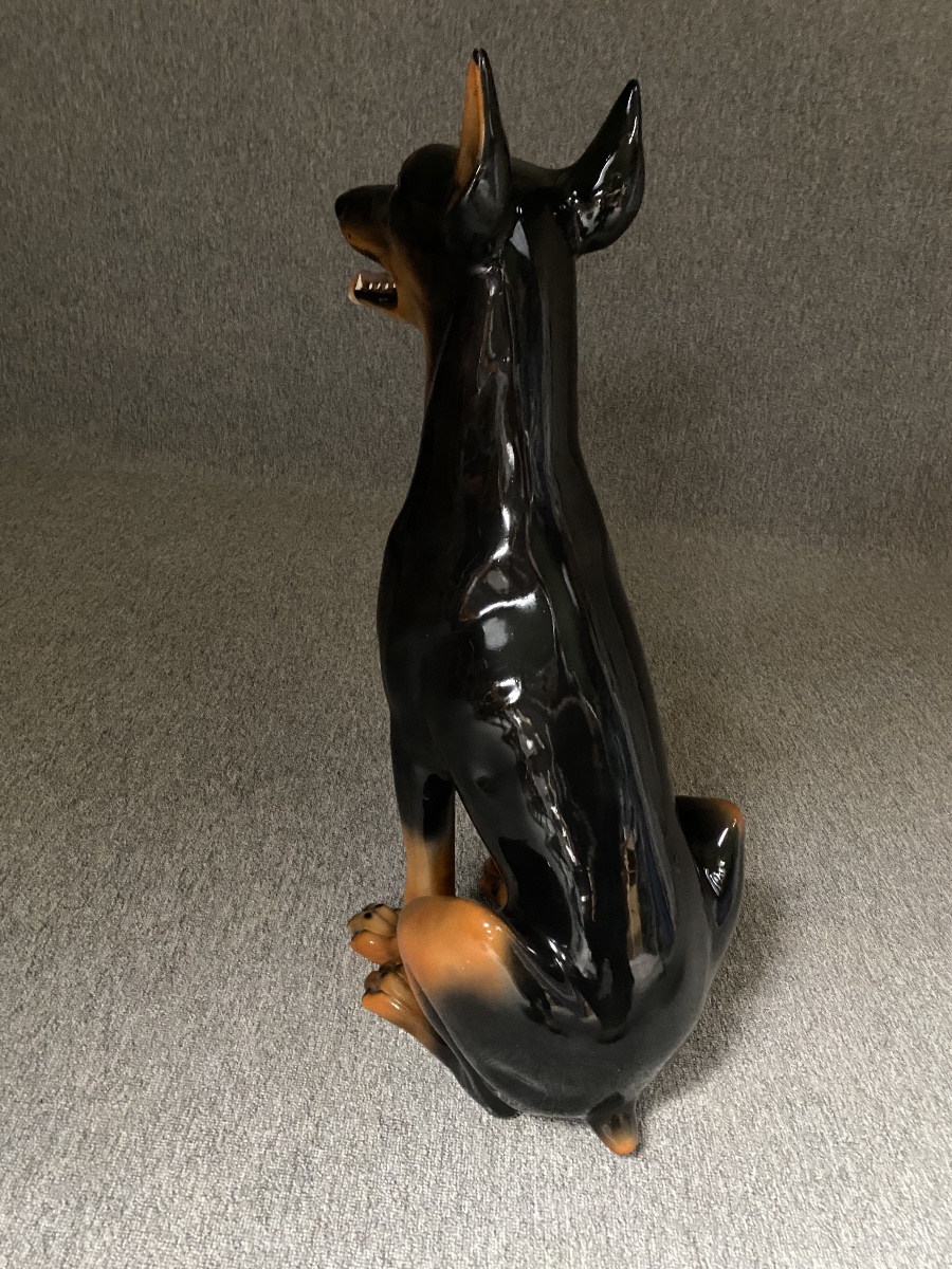 Large Art Deco Glazed Ceramic Doberman, Circa 1970 - 76 Cm-photo-4