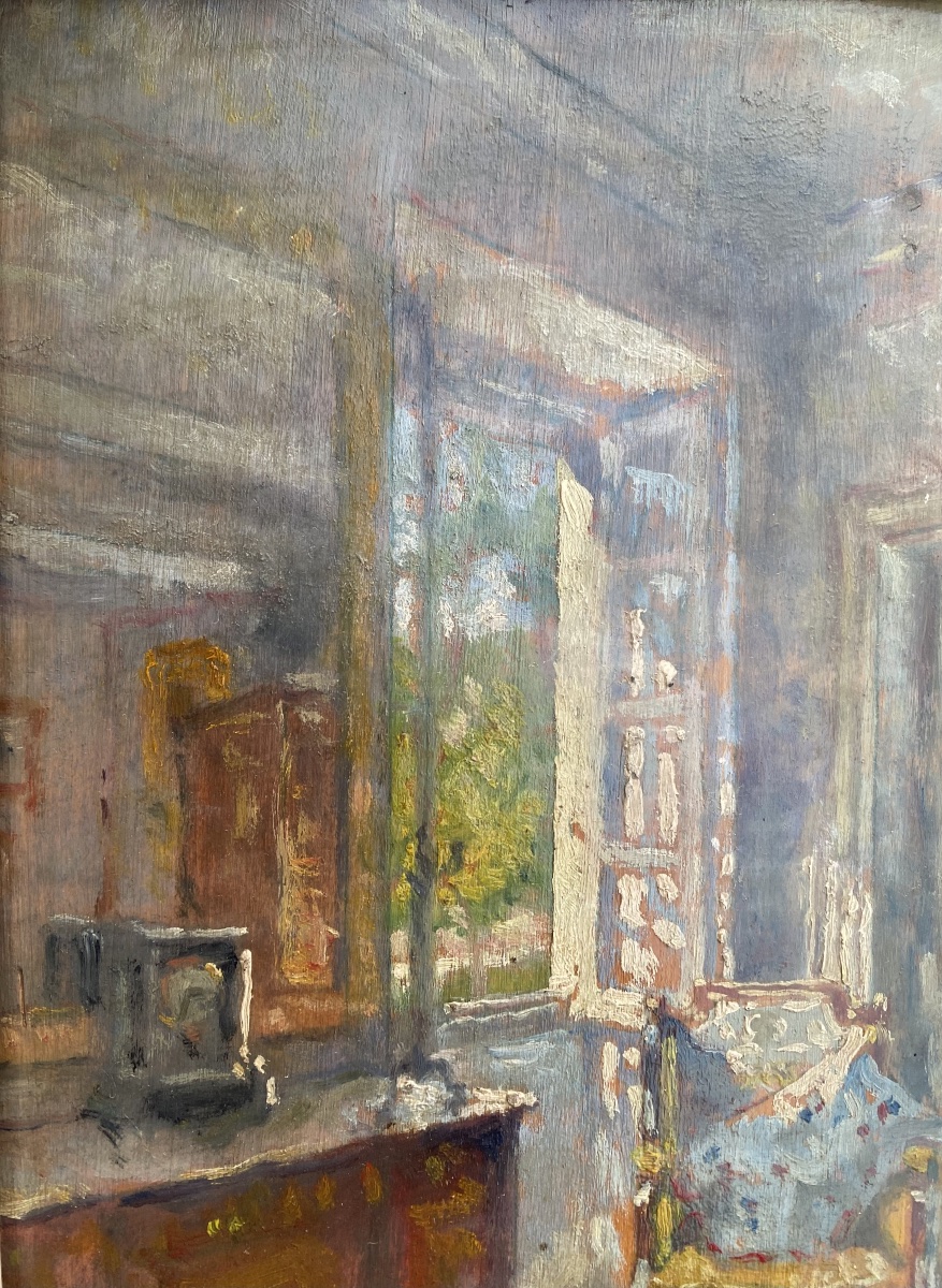 Paul URTIN (1874-1962)  Scène d’Intérieur de salon  Huile sur panneau-photo-4