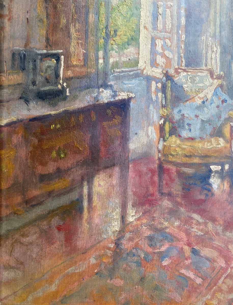 Paul URTIN (1874-1962)  Scène d’Intérieur de salon  Huile sur panneau-photo-1