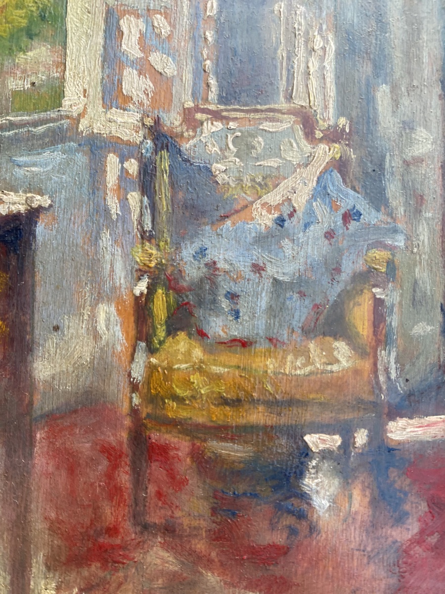 Paul URTIN (1874-1962)  Scène d’Intérieur de salon  Huile sur panneau-photo-3