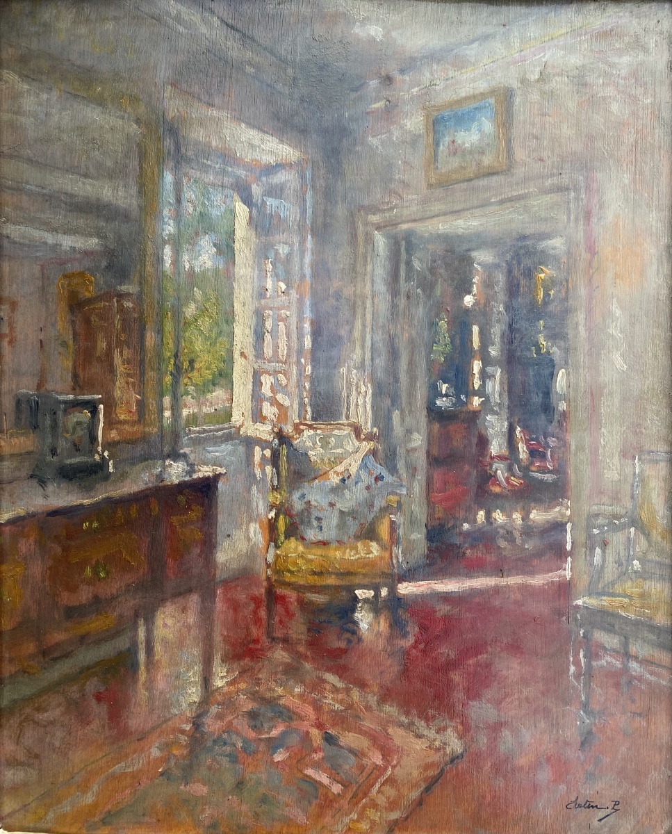 Paul URTIN (1874-1962)  Scène d’Intérieur de salon  Huile sur panneau