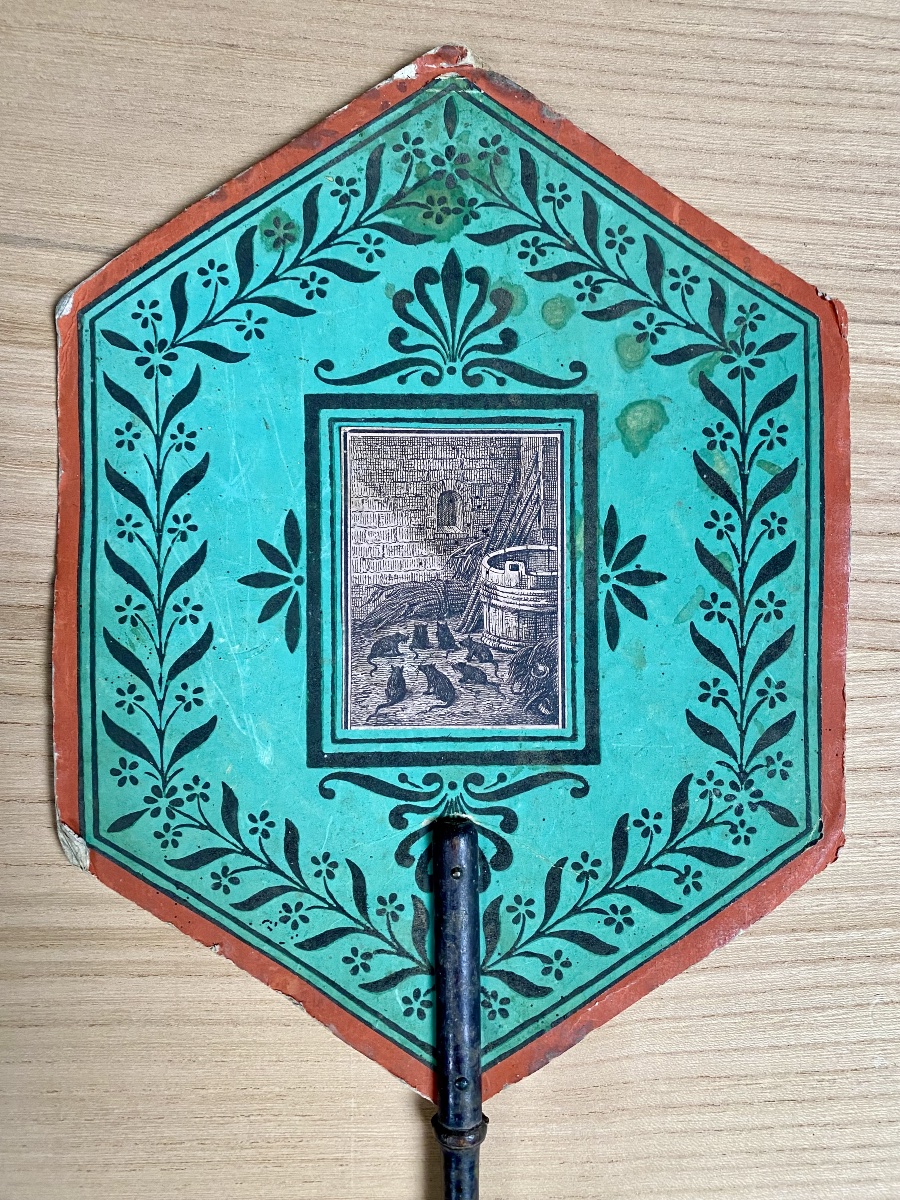 Pair Of Double-sided Handheld Screens Made Of Cardboard And Turned Wood; Empire And Restoration Periods, 19th Century -photo-4