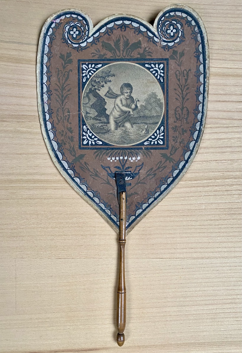 Pair Of Double-sided Handheld Screens Made Of Cardboard And Turned Wood; Empire And Restoration Periods, 19th Century -photo-3