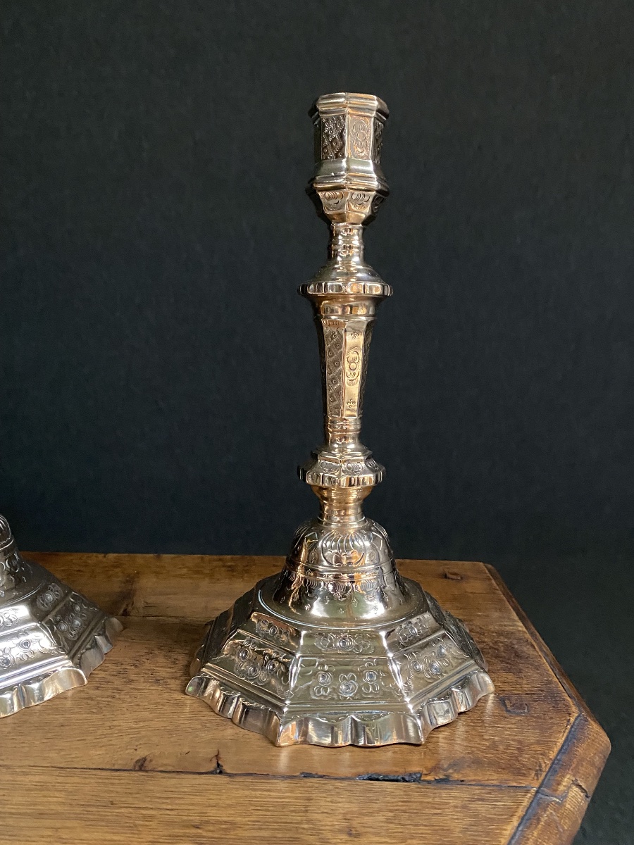 Pair Of 19th-century Louis XIV-style Bronze Candlesticks-photo-3