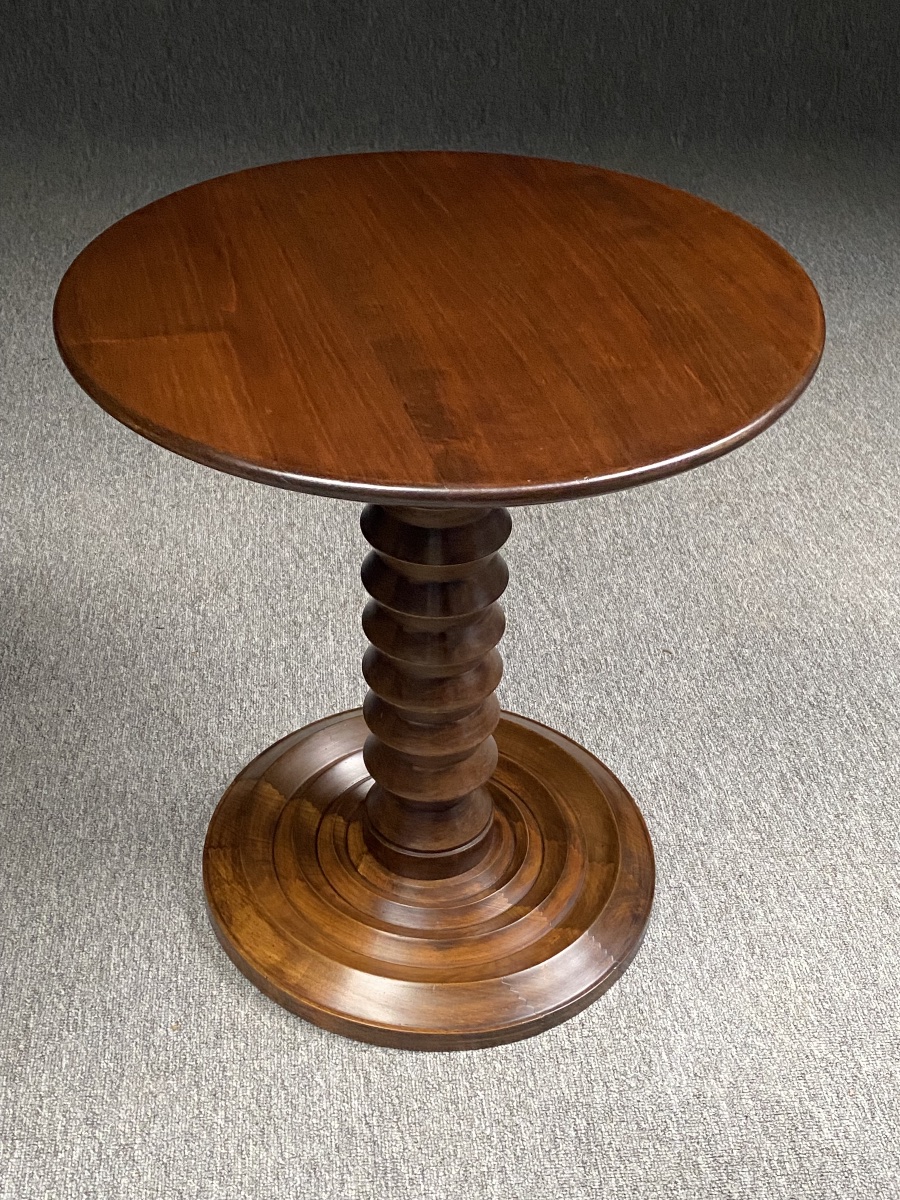 1940s-1950s Brutalist Solid Wood Side Table  Gueridon Charles Dudouyt Style, Modernist Period-photo-2